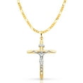 thumbnail image 1 of 14K Two Tone Gold Crucifix Cross Pendant with 3.1mm Figaro 3+1 Chain Chain Necklace - 20", 1 of 4