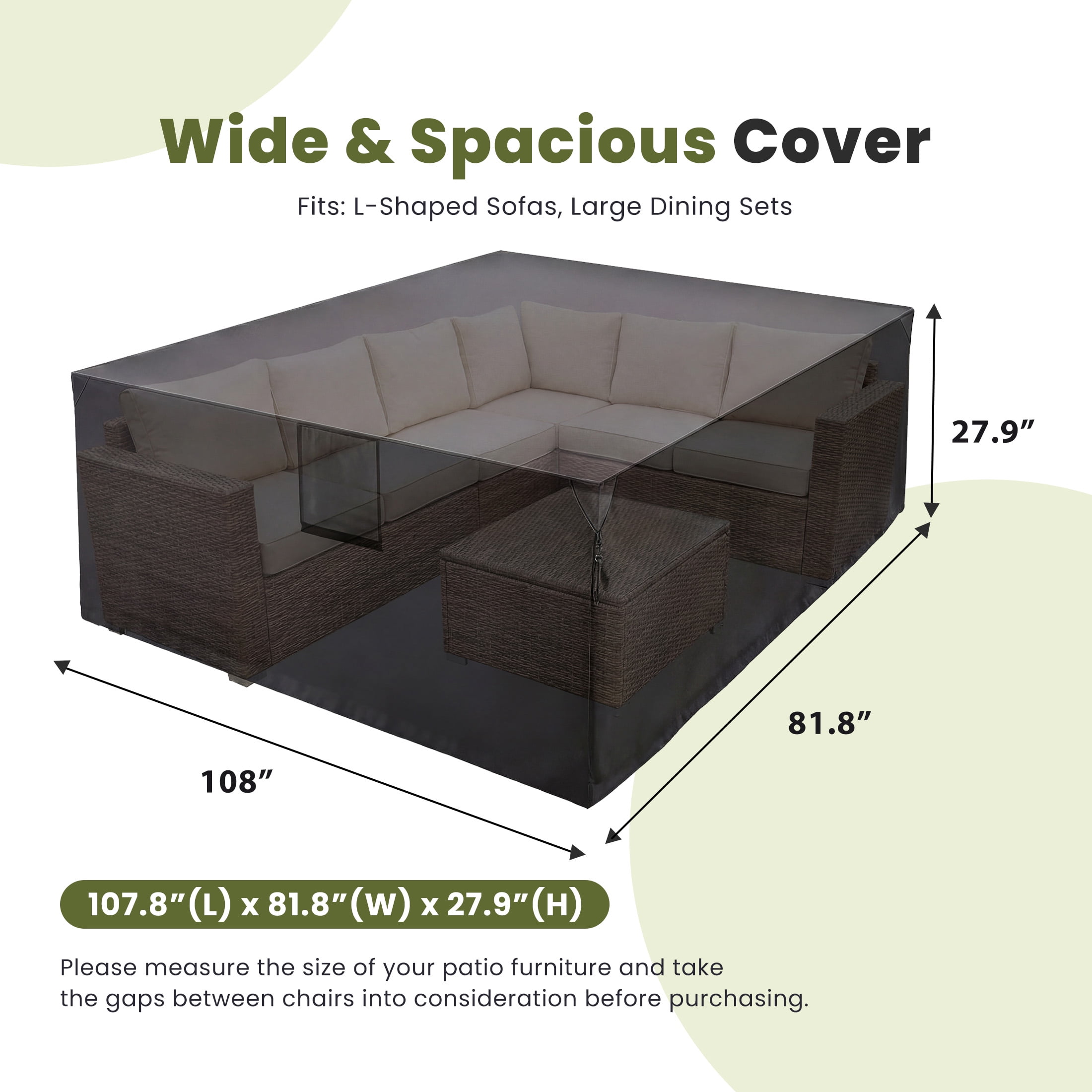 EDX Heavy Duty Patio Couch Cover, Waterproof UV-Resistant for Outdoor Sofa & Rectangular Furniture Set, 108" x 82" x 28"