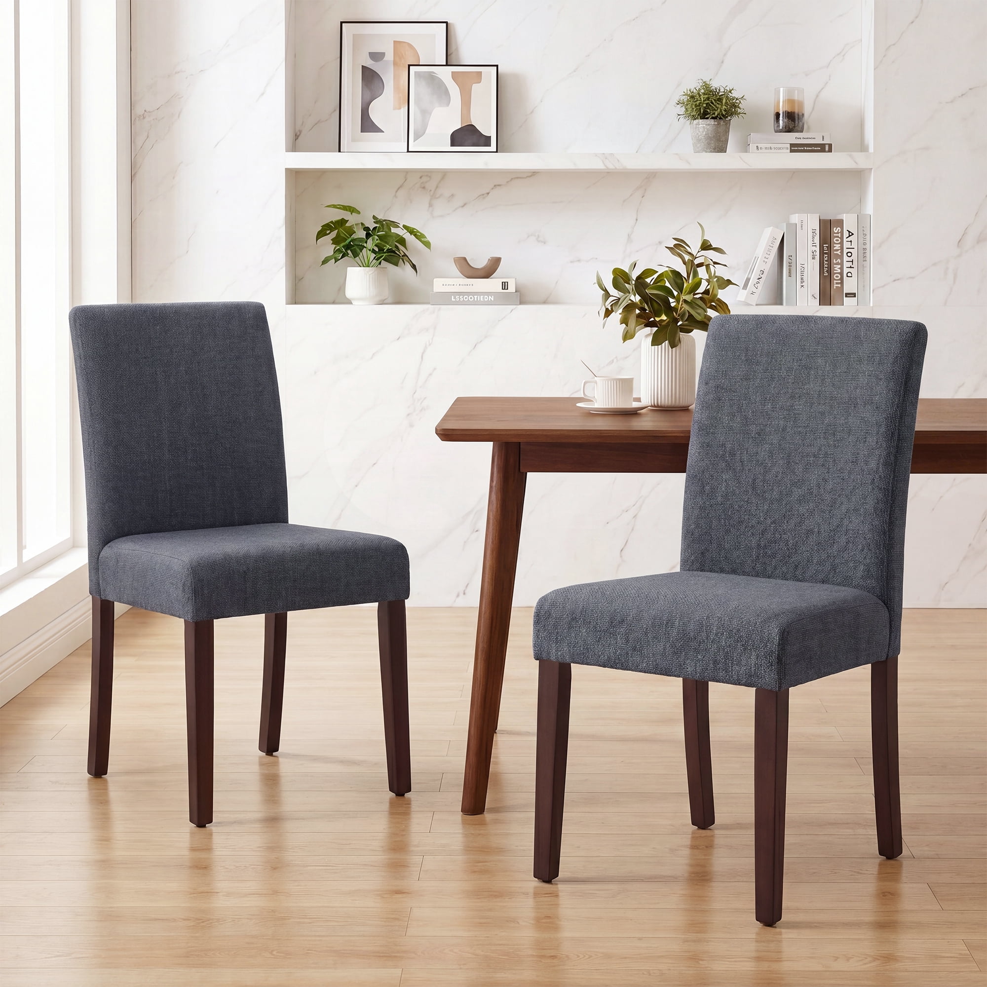 Upholstered Fabric Dining Chairs Set of 4 with Wood Legs, Modern Parsons Chairs with High Back for Kitchen, Dining Room, or Restaurant, Grey