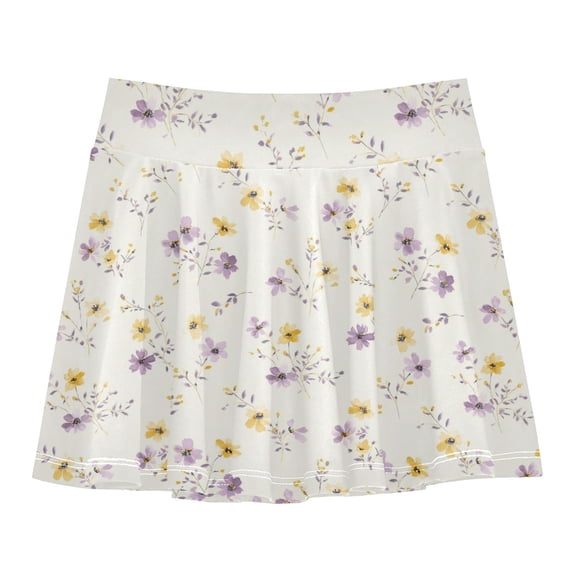 Girls' Skorts Elastic Waist Skorts with Inner Shorts Athletic Workout Shorts Skirts Lavender and Yellow Flowers X-Small
