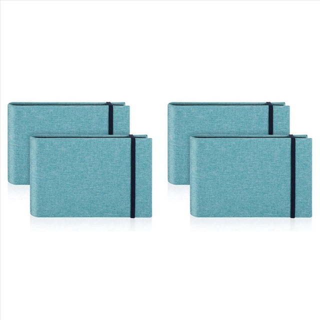 paquete de 4 álbumes de fotos pequeños, álbumes de fotos de 6 x 4, 200 fotos, mini álbum de fotos con tapa, cubierta portátil, memoria azul Pack de 4 álbumes azules con cubierta de tela y correa elástica negra; formato apaisado 18.5 x 12.5 cm, bolsillos transparentes sin ácido para insertar fotos 6 x 4 sin cinta, capacidad total 200 fotos, compacto para viajes y adecuado para registros de bebé o álbum de viaje.