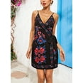 thumbnail image 2 of Women's Floral Print Spaghetti Strap Wrap Mini Dress Polyester % Lightweight Silky Feel Ideal for Summer Party, 2 of 16