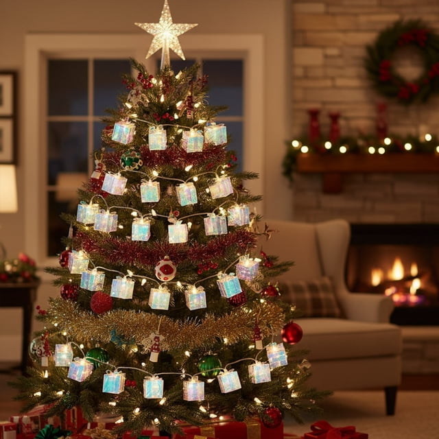 Guirnalda de Luces Led de Colores En Caja de Regalo | Luces Navideñas Festivas, Decorativas y Multicolor | 155 Cm | Plástico | 10 Luces | 150 G