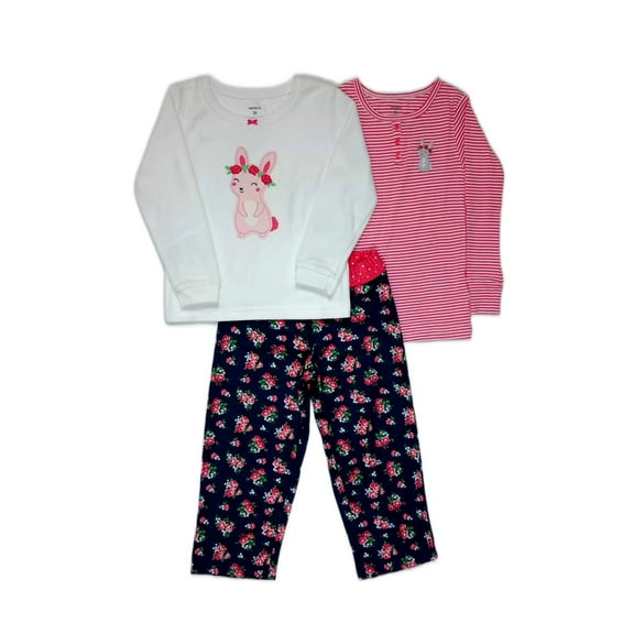 Carter's Toddler Girls Bunny 3-Piece Long Sleeved Pajama Set, Size 3T
