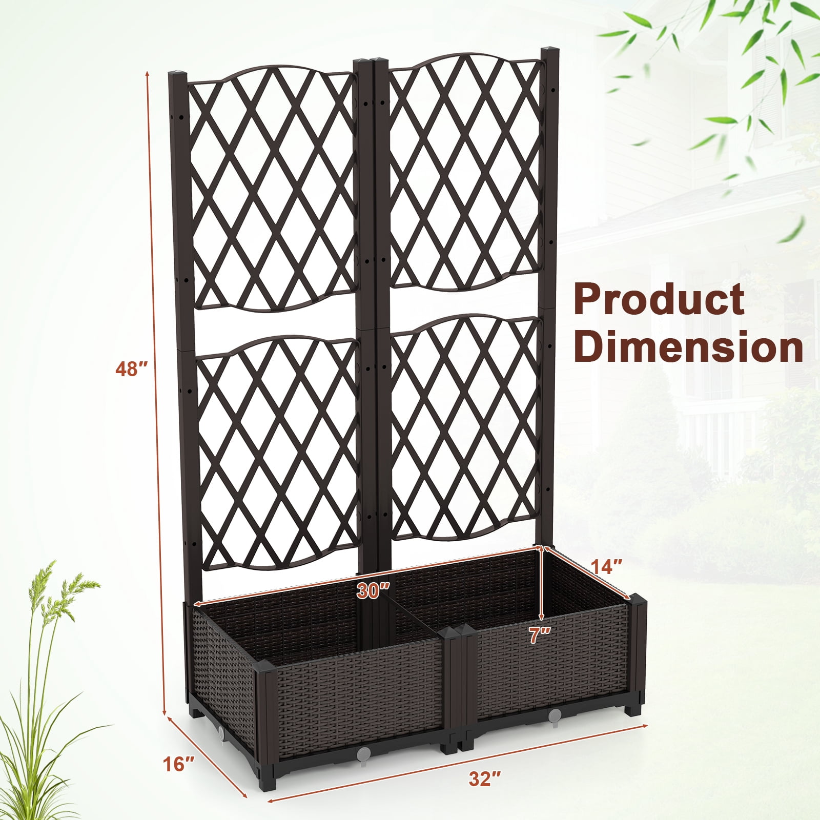 Gymax Raised Garden Bed w/Trellis Planter Box for Climbing Plants 32'' x 16'' x 53''