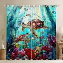 Erosebridal Ocean Turtle Curtains for Living Room,Sea Animal 30%-50% Blackout Curtains Set of 2 (38x45),Underwater World Room Decorative