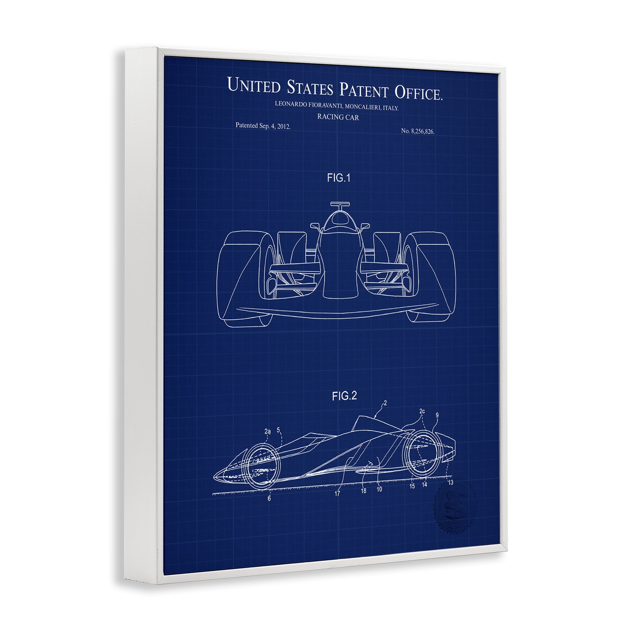 Stupell Industries Racing Car Blueprint Transportation Painting White Framed Art Print Wall Art, 16 x 20