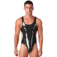 thumbnail image 3 of Lencería para hombre, traje de baño de charol con efecto mojado, espalda abierta, escote en U, sin mangas, lencería, traje de baño de una pieza, ropa de baño para fiesta, 3 of 5