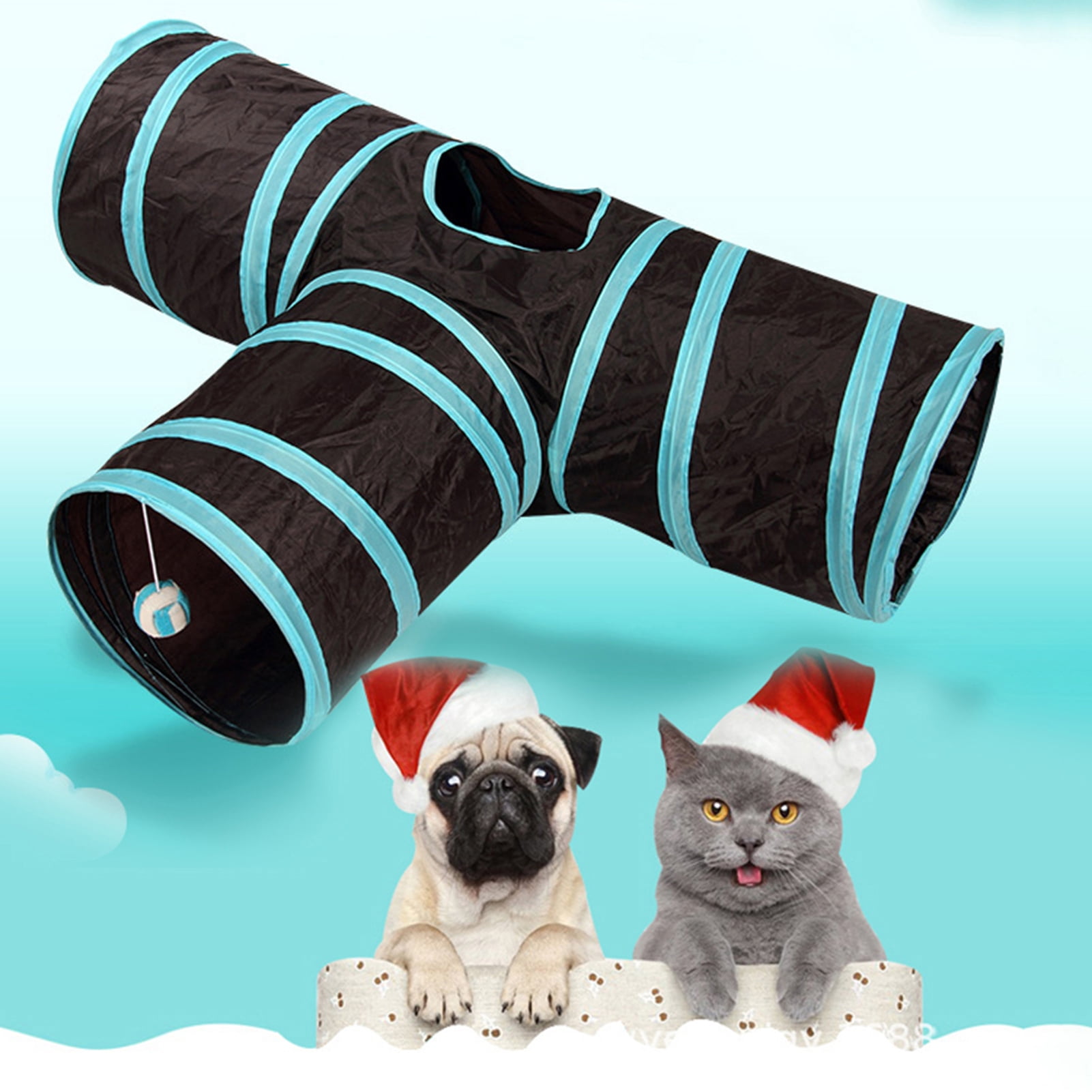 Pet Cat Tunnel 3 Ways With Kitten Scratching Ball Y-Shape Collapsible Tube Toy 