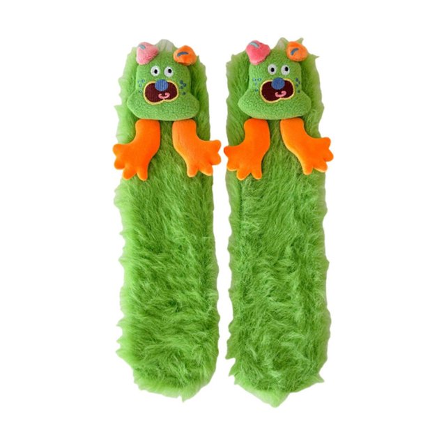 Plush Slipper Socks for Women Teens Colorful .3D Cartoon Dog Warm Fuzzy Crew Socks Soft Sleeping Socks for Winter Indoor sapphire blue sapphi