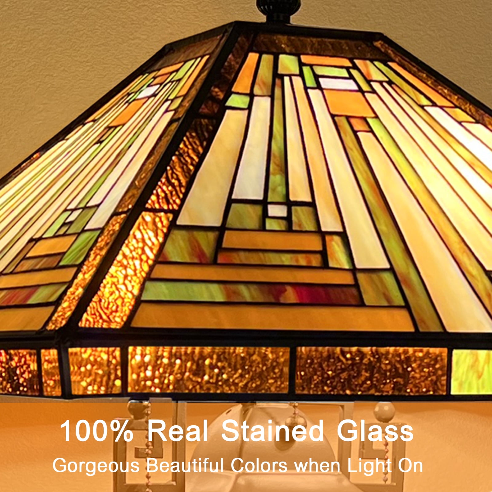 Tiffany Lamp Stained Glass Table Lamp 16x16x24 Inches 3-Light Style Mother-Daughter Vase Desk Reading Light Decor for Home Office Bedroom Living Room