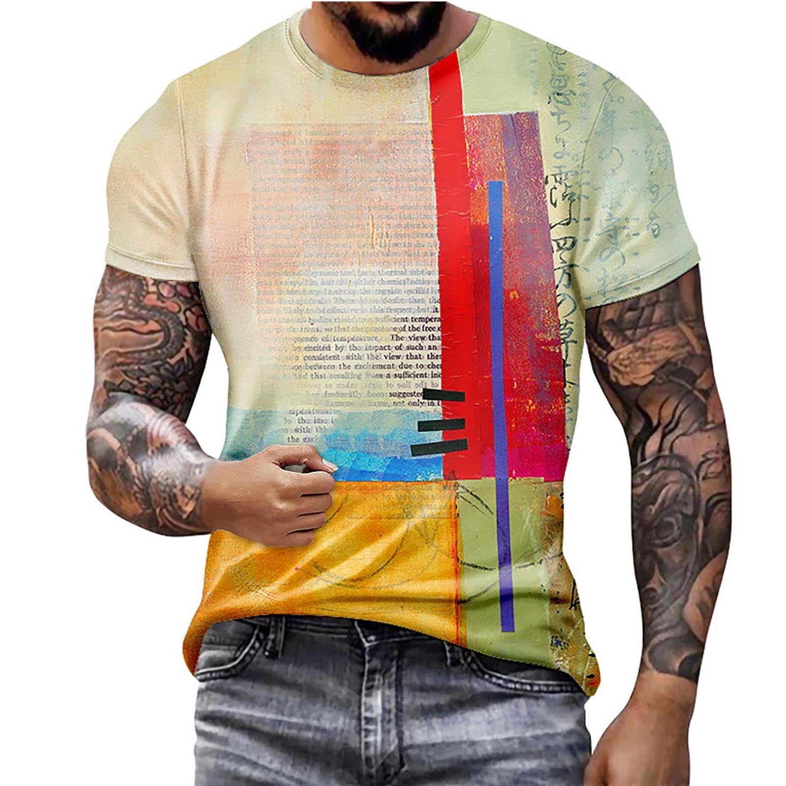 HAPIMO Round Neck Fashion Tops Men's Summer Fitness Sports Shirts 3D  Digital Graffiti Graphic Print Blouse Short Sleeve T-Shirt for Men Casual  Slim Fit Tee Clothes Red XXL 