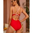 thumbnail image 3 of Attraco Tummy Control One Piece Swimsuits for Women Ruched Bathing Suits Strappy Monokini V Neck, 3 of 6