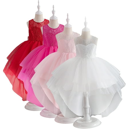 Godderr Kids Baby Girls Wedding Dress Sleeveless Dress 4-12Y Toddler Princess Party Lace Tutu Dresses Layered Tulle Dress Kids Princess Birthday Party Beach Dresses