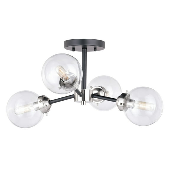 Industrial Semi Flush Mount Ceiling Light - 20 Inch Nickel & Glass Fixture