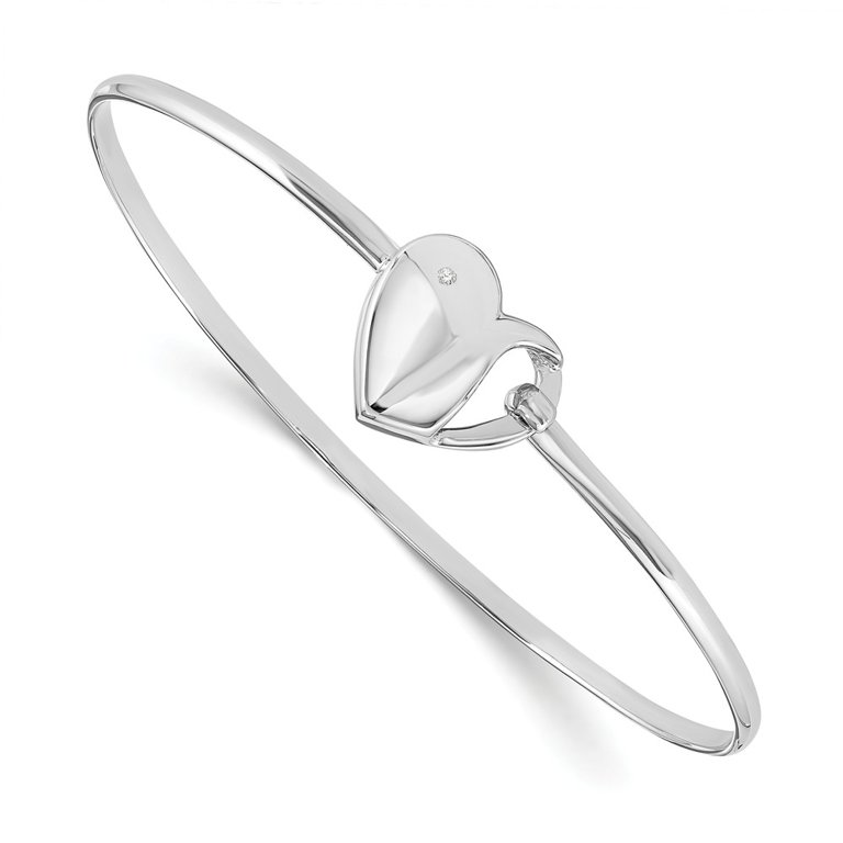 Sterling Silver White Ice .01ct. Diamond Heart Bangle Bracelet