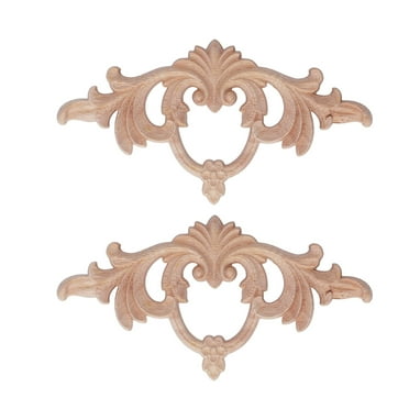 MUXSAM Wood Carved Applique Decal - 40x20cm Unpainted DIY Furniture Onlay For Cabinet, Door, Mirror, Wall