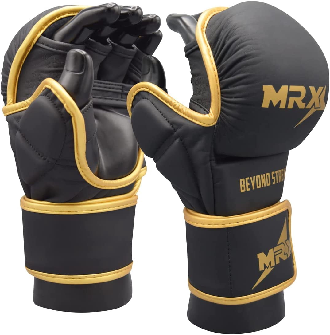 MRX MMA Grappling Gloves 7 OZ Boxing Punching Glove Mitts Black Golden S/M