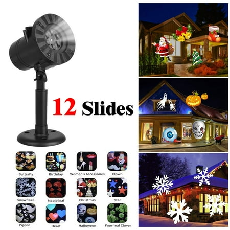 Decorative Spotlights Indoor TSV Projector LED Lights, Rotating Snowfall Landscape Lights Indoor Night Light Waterproof Spotlight Decorative Lighting for Holiday Xmas Party, 12 Patterns ()