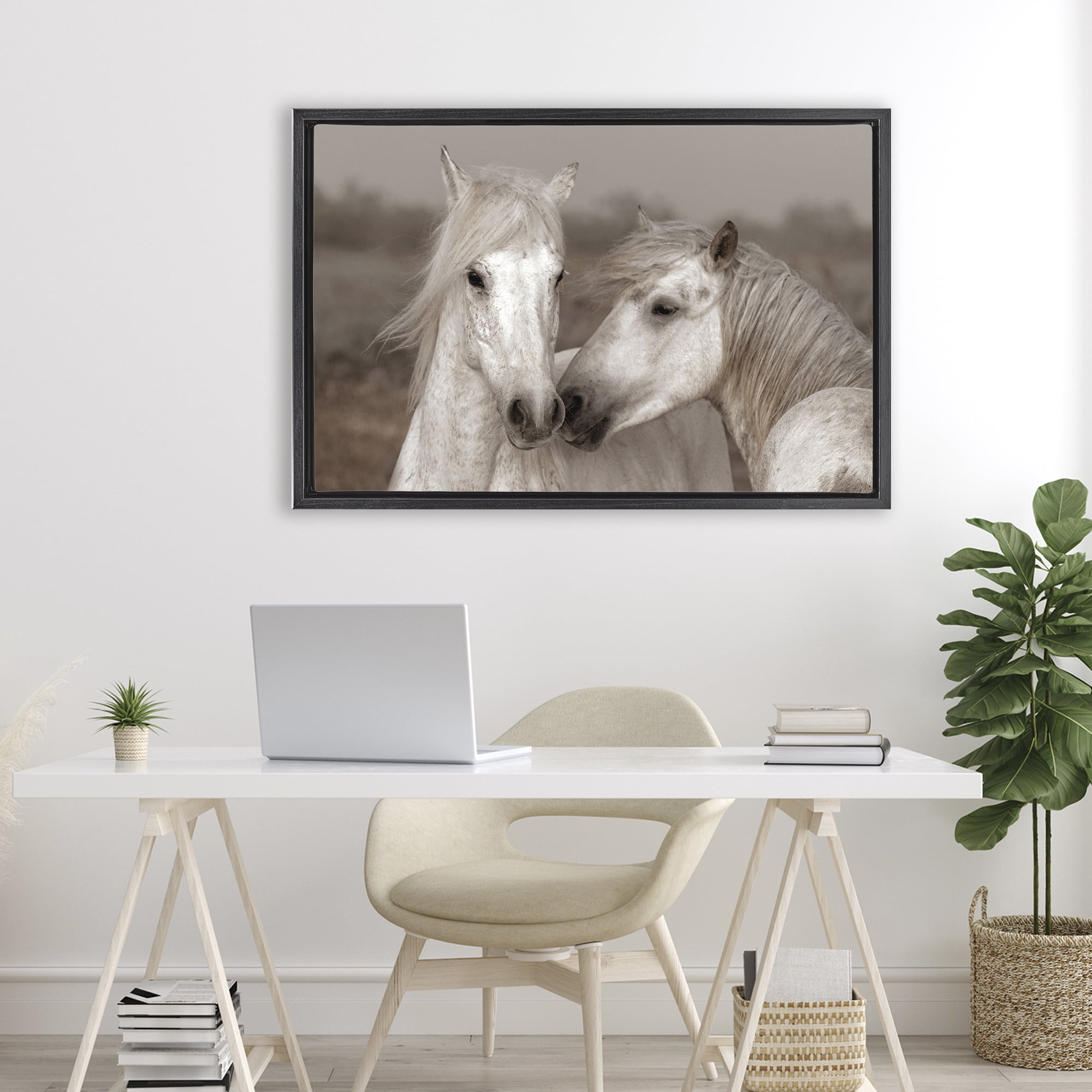 Stupell Industries Gentle Companionship Horses Black Framed Floater Canvas Wall Art, design by Danita Delimont