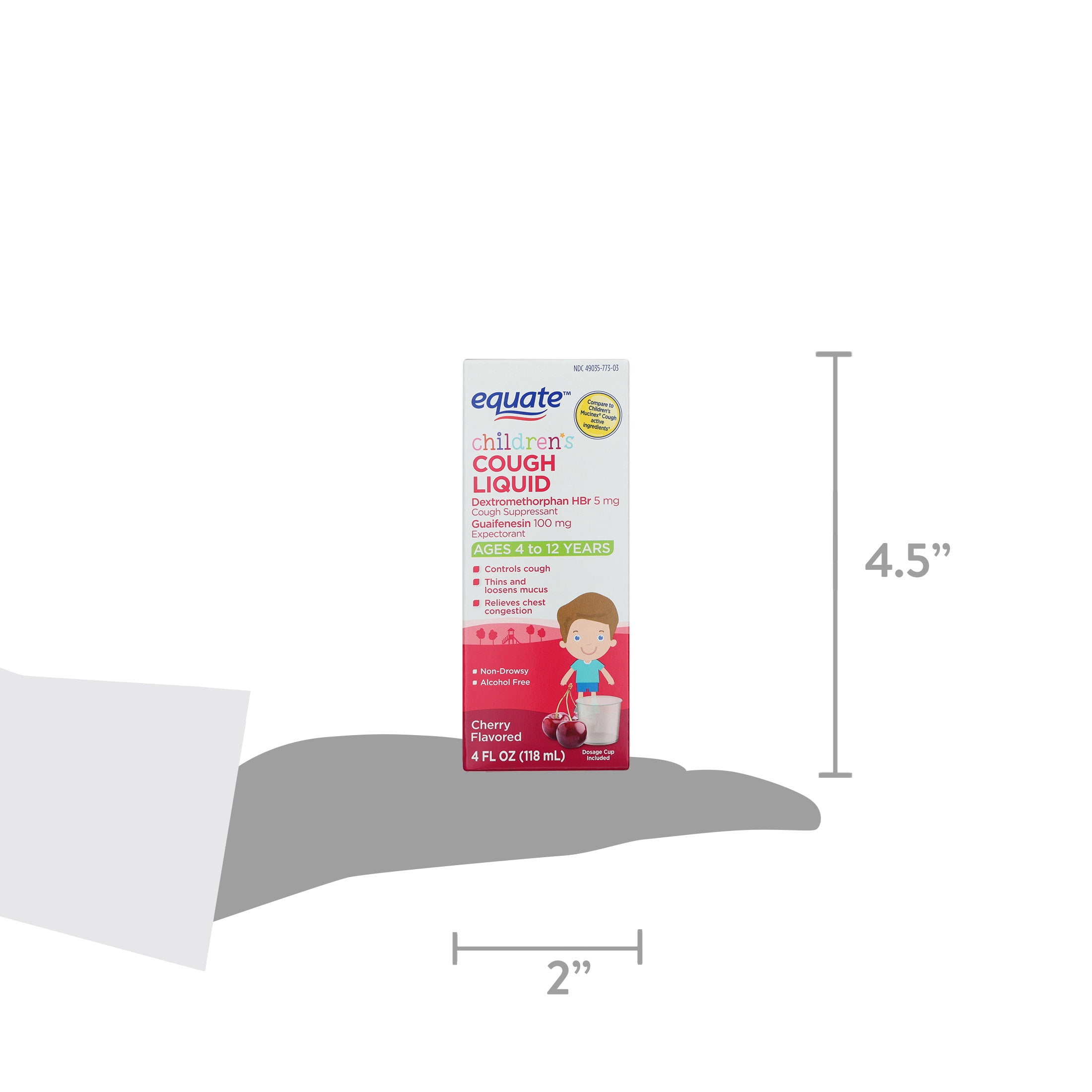 Equate Children's Cough Dextromethorphan HBr and Guaifenesin Liquid, Cherry Flavor, 4 fl oz