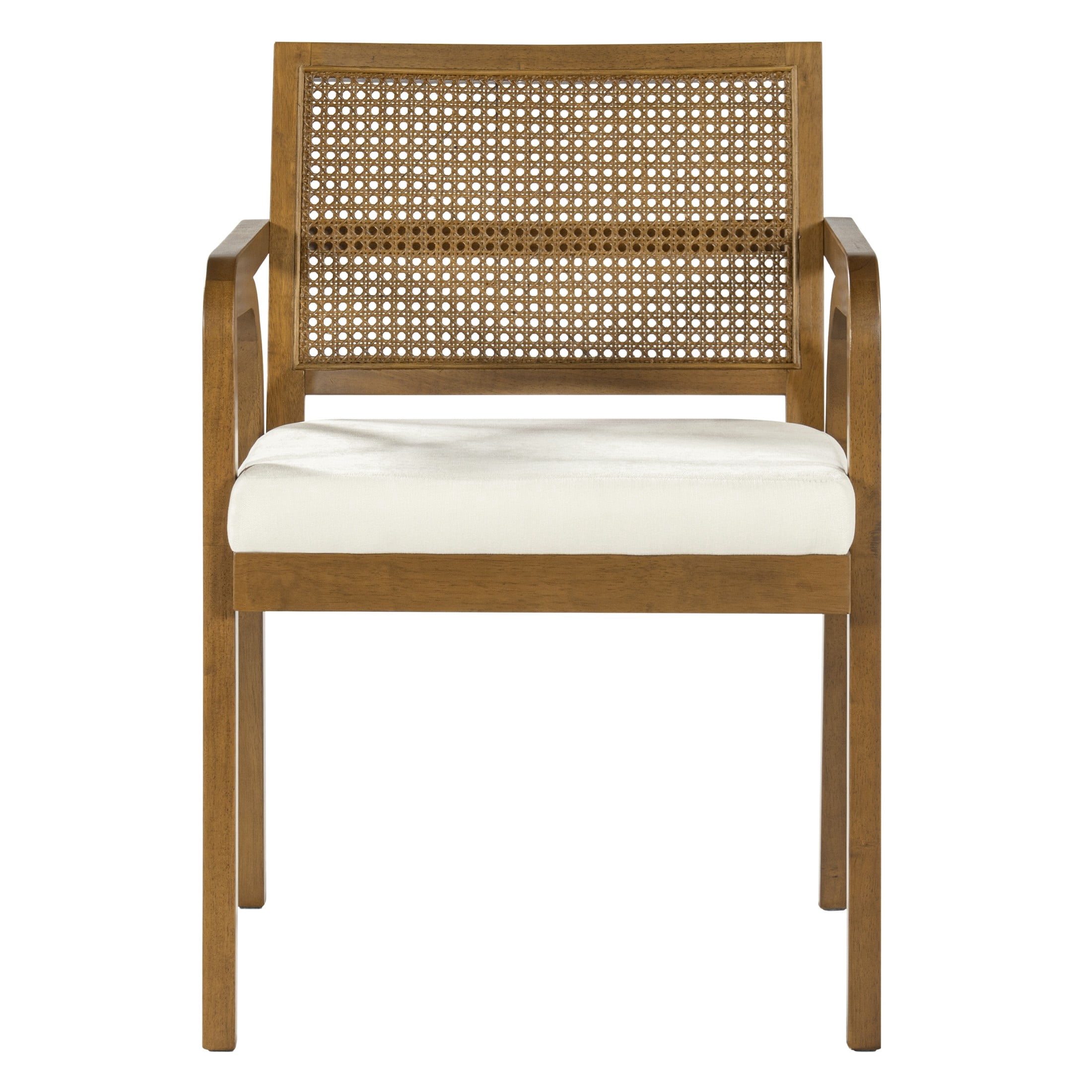 Christopher Knight Home Modern Dining Chairs, Upholstered Seats, Rattan Cane Back, Walnut, Set of 2