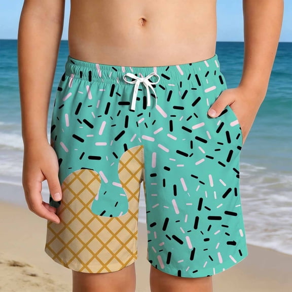 WhouRiu Boys Summer Casual Shorts Ice Cream Print Drawstring Waist Baggy Beach Shorts 2-14 Years