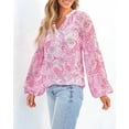thumbnail image 6 of FreshPretty Women Casual Boho Blouse Dressy Floral Puff Long Sleeve Shirts V Neck Lightweight Chiffon Summer Fall Tops, 6 of 8