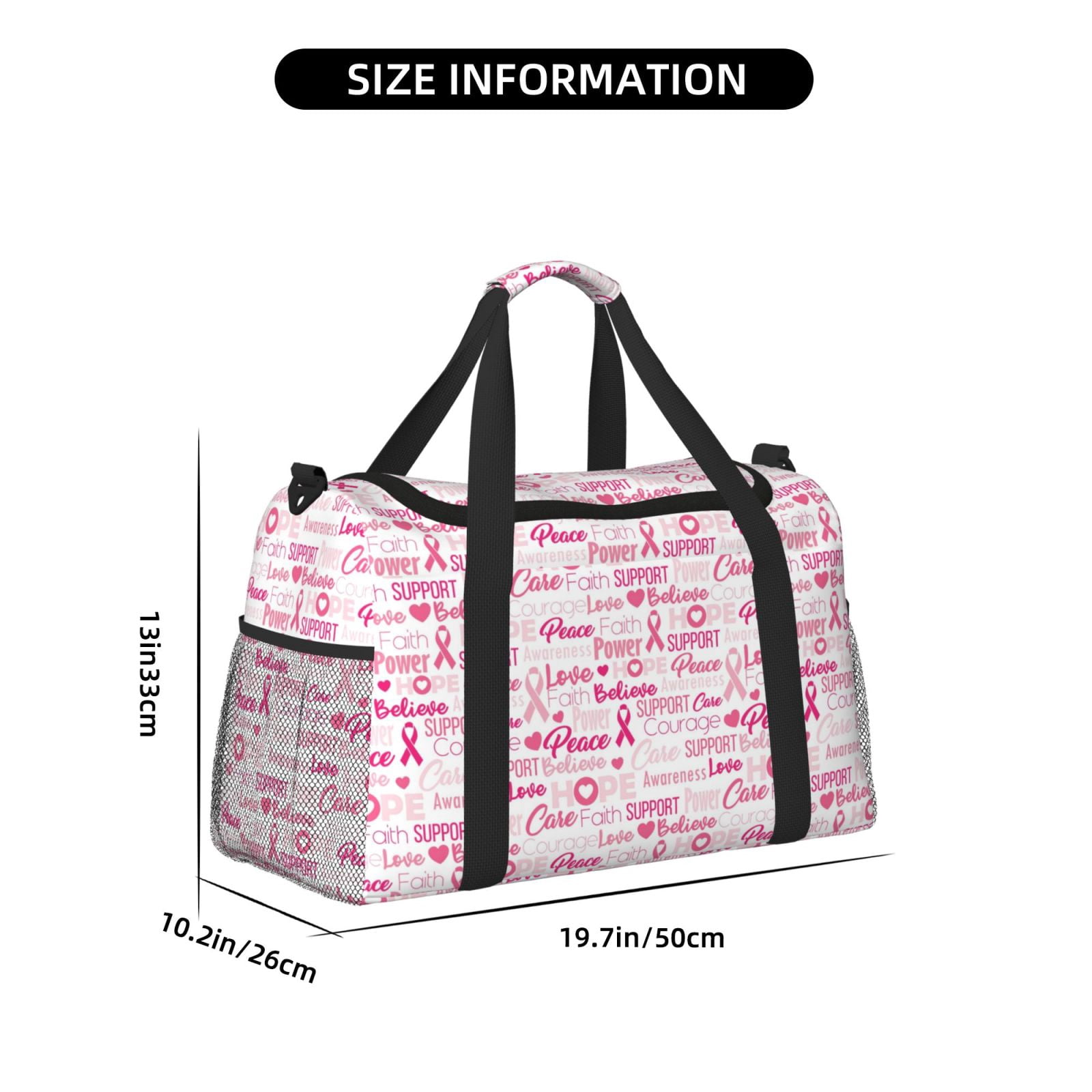 Fuzoiu Breast Cancer Ribbons Awareness Print Travel Duffle Bag,Carry On Tote Bags,Duffel Bag,Sport Gym Bag, Hospital Bag for Labor and Delivery, Overnight Bag,Luggage Bag