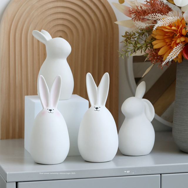 Conejo de cerámica blanco ins nórdico simple moderno lindo decoración del hogar decoración paisaje de resurrección