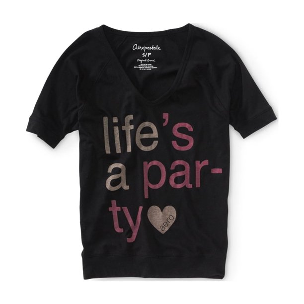 Aeropostale Life's A Party - Camiseta gráfica para mujer, color negro, talla mediana
