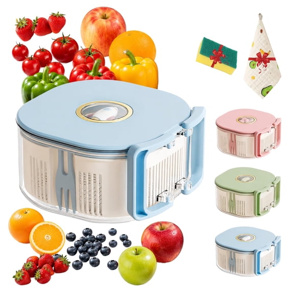 3 in 1 Fruit Washing Bowl with Strainer, Lid and Removable Colander, Removable Colander, Covered Storage, Easy Rinsing and Draining for Berries, Grapes, Vegetables, Meal Prep and Fridge Use