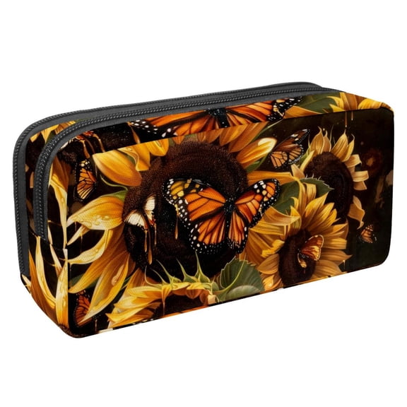 MUOOUM Pencil Case, Sunflower and Butterflies Large Capacity Pencil Pouch Stationery Pen Bag