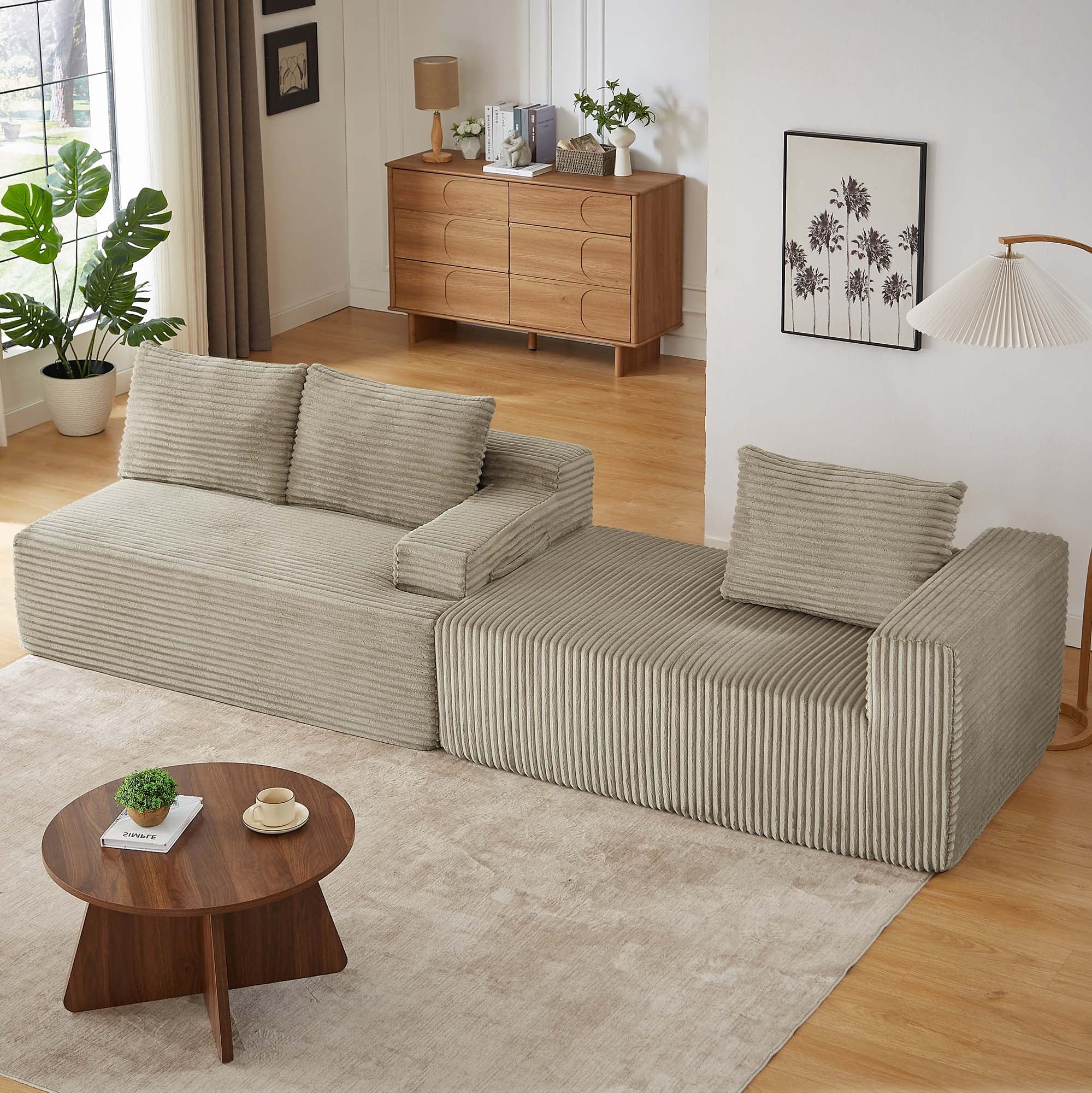 Miniyam 96" L-Shaped Sectional Sofa, No Assembly Required 3 Seats Modular Couches for Living Room, Apartment, Camel (Left Facing Chaise)
