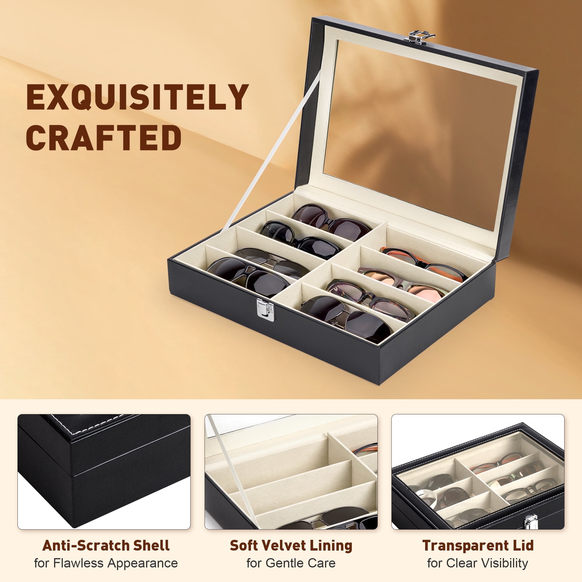 Bestco Leather Multi-Sunglasses Organizer for Women and Men, Eyeglasses Display Case, Jewelry Watch Organizer, One Size.