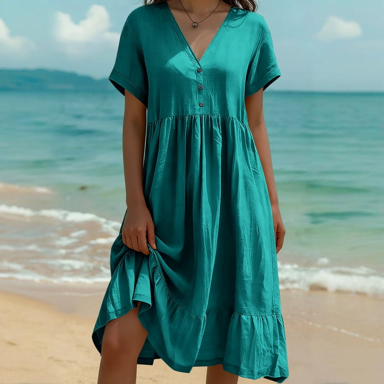 long beach dresses for juniors Purple Wedding Guest Formal Prom Party Evening Ladies Fall Summer Sleeveless V Neck Faux Linen Maxi Midi Homecoming Dress First_Birthday_Dress The Delphinia | Grey Color:Vintage Blue