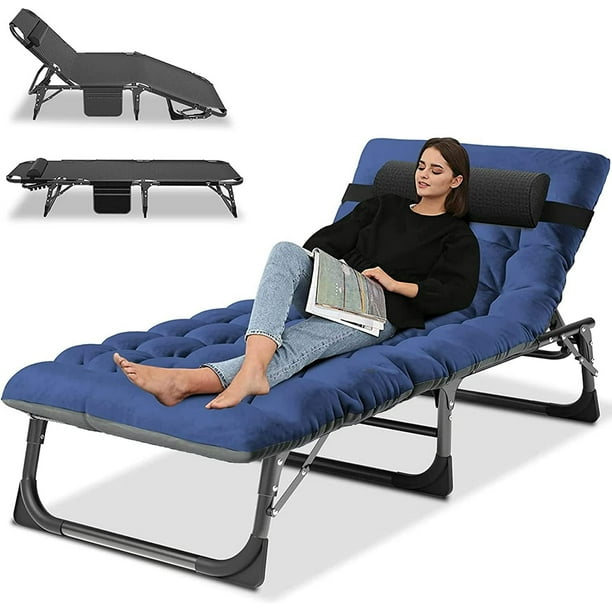 Cama plegable portátil Slsy para acampar con colchón y almohada de doble cara, tumbona plegable ajustable de 5 posiciones, ideal para piscina, playa, terraza y tomar el sol.