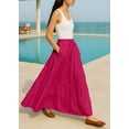 thumbnail image 4 of Moomaya Womens Solid Cotton Maxi Skirt with Pockets | Tiered 40-Inch Long Skirt | Elastic Waist Resort Wear | Summer Outfit, 4 of 7