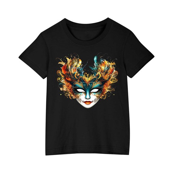 Tuosodrolic Kids 2025 Holiday Casual Shirts Mardi Gras Short Sleeve T-Shirt Masquerade Mask Graphic Tops Carnival Outfits for 3-9 Years
