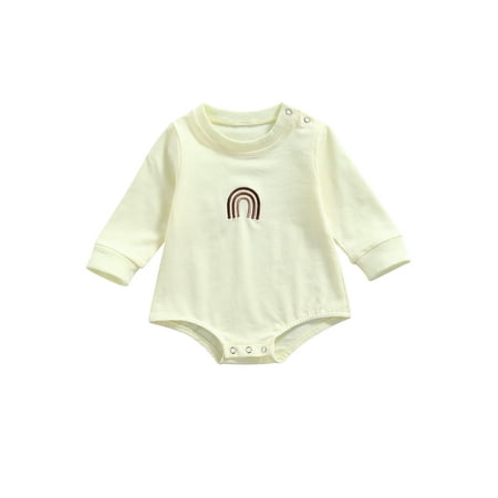 

Qiylii Baby Rompers Rainbow Embroidery O neck Long-Sleeves Bodysuit