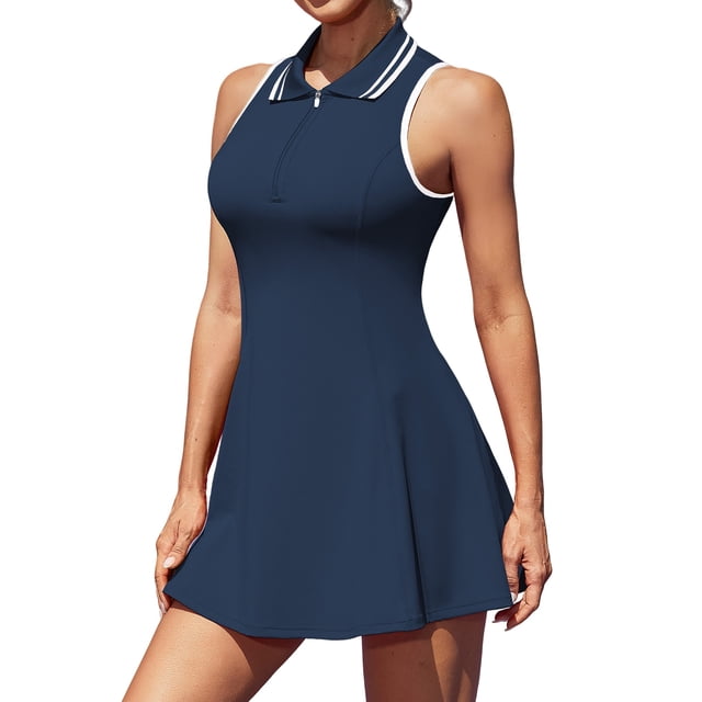 Charmo Robe de Tennis à Fermeture Éclair pour Femmes, Robe Polo d'Entraînement de Golf avec Shorts et Poches
