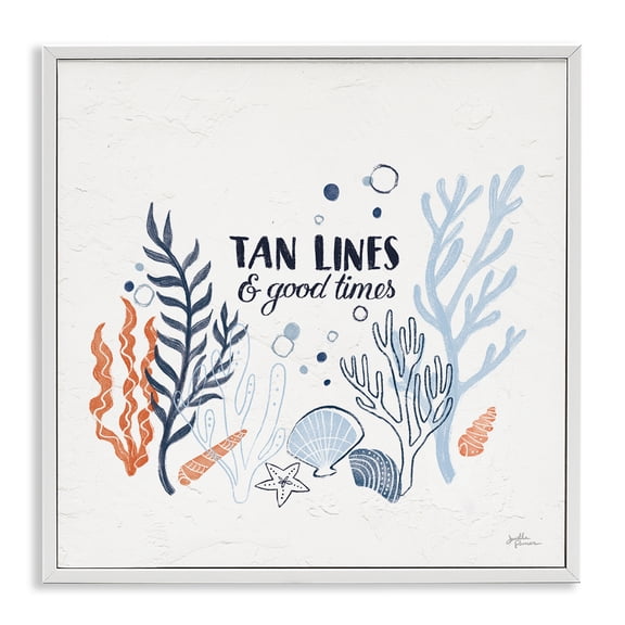 Stupell Industries Contemporary Tan Lines & Good Times Beach Quote White Framed Giclee Art, 12 x 12, by Janelle Penner
