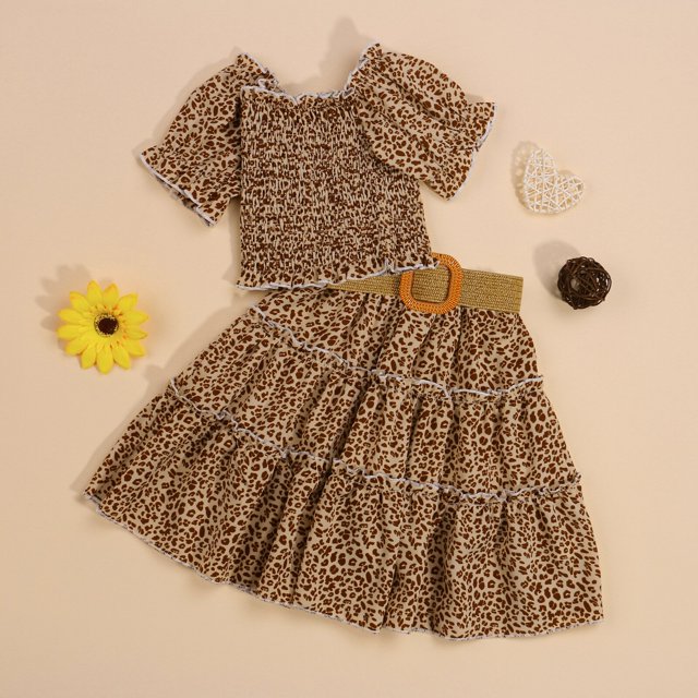 Vestido de princesa de verano para niñas pequeñas con cinturón 1-6Y flores impresas sin mangas hasta la rodilla vestido de línea A niños Sundress Clothing130 (6-7T) Gao Jinjia LED