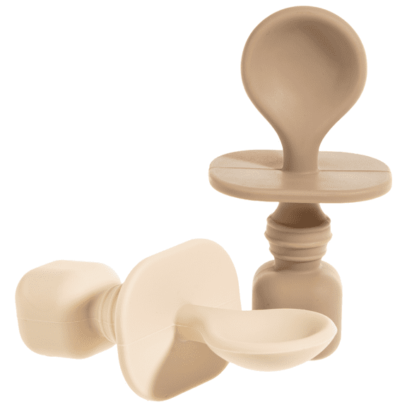 Silicone Baby Spoons for Baby Led Weaning 2-Pack, First Stage Baby Feeding Spoon Set Gum Friendly BPA Lead Phthalate and Plastic Free, Tan