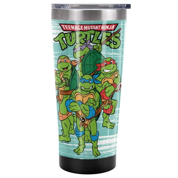 TMNT Teenage Mutant Ninja Turtles Official Turtle Group 20 oz Travel Tumbler, Stainless Steel, Vacuum Insulated with Leak Resistant Slide-Lock Lid