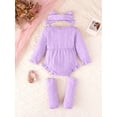 thumbnail image 4 of PureChapter Baby Girls Long Sleeve Ruffle Bow Bodysuit 3-Piece Outfit Set with Headband and Socks Newborn Infant Clothes for 0-18 Months, 4 of 8