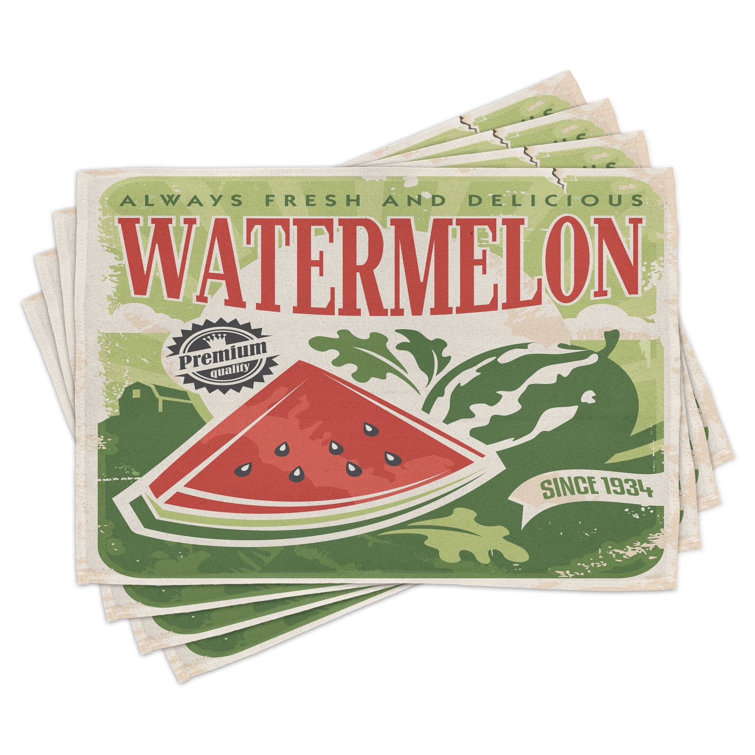 Watermelon Placemats Set of 4 Non Slip Burlap Table Mats Heat Resistant Washable Place Mats for Dining Home Kitchen 12 x 18 Inch 