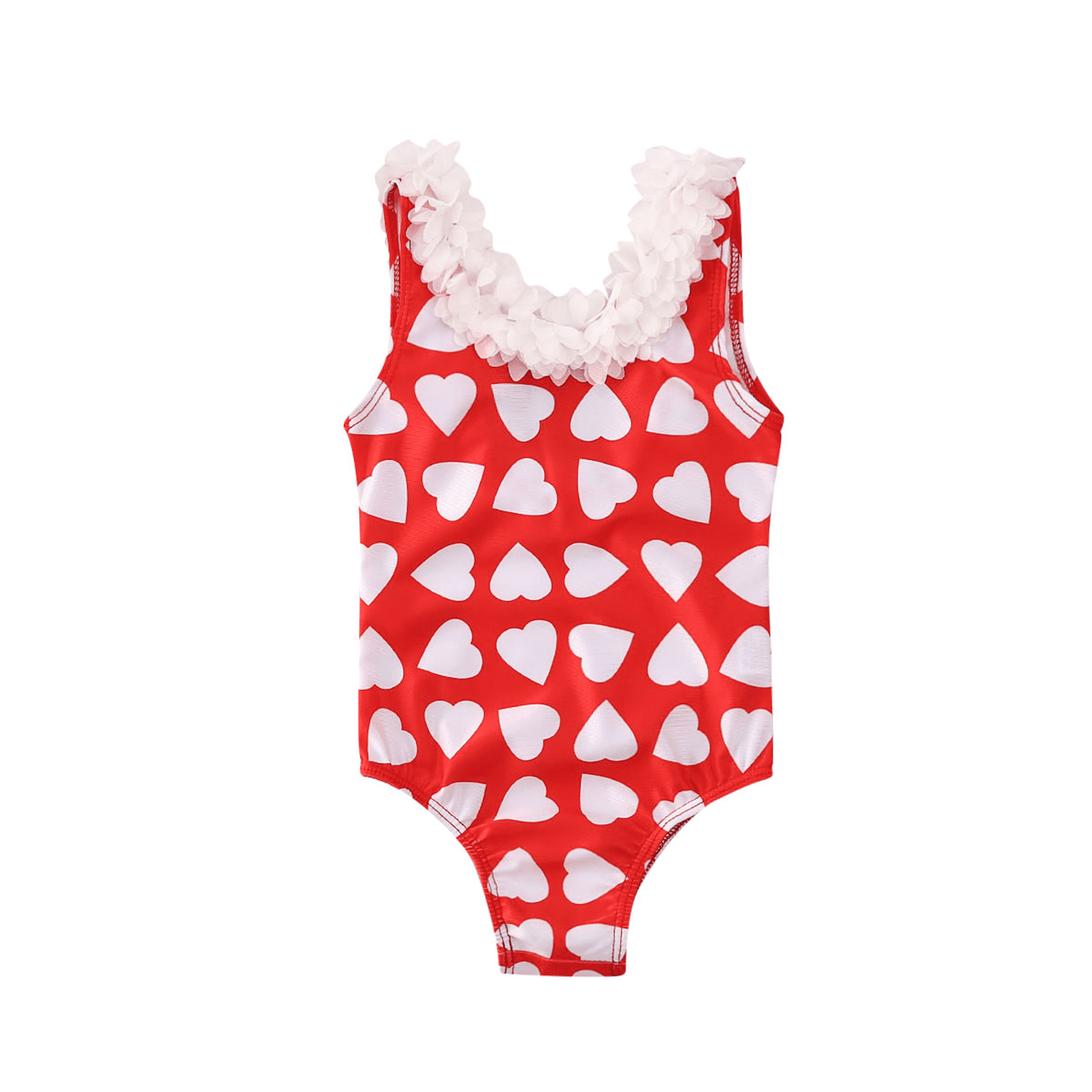 Baby Girls Swimwear One Piece Swimsuit Little Kids Bathing Suit Suspenders Love Hearts Print Romper Cover Up