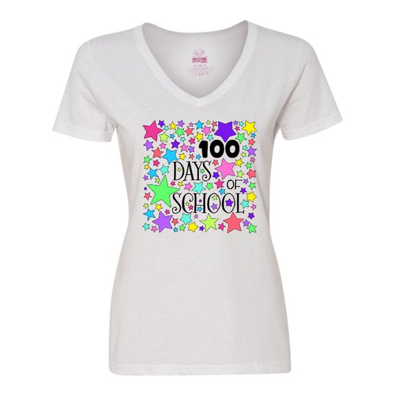 Inktastic 100 Days of School Pastel Stars Women's V-Neck T-Shirt