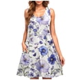 thumbnail image 2 of Womens Plus Size Dresses Women's Casual Plus-size Sleeveless Round Neck Short Floral Dress D Purple XL, 2 of 5